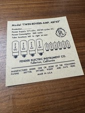 Reproduction Fender Twin Reverb Valve Tube Chart