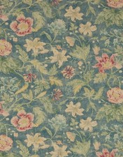 COLEFAX & FOWLER CURTAIN FABRIC 'TAPESTRY GARDEN - BLUE' 3.7 METRES  100% Linen