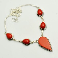 Coral Gemstone Ethnic Handmade Necklace Jewelry Gift For Women 24 Gms AN 10456