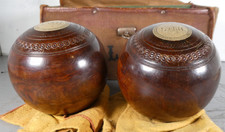 Rare set Antique Taylor Rolph of London Lawn Bowling Ball Lignum Vitae Wood #1