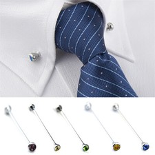 Men Shirt Rhinestone Collar Bar Pin Silver Tie Necktie Crystal Brooch Jewelry
