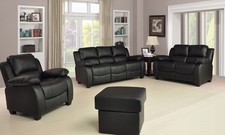 Leather Sofa Set 3+2+1 Suite Black Brown Grey Cream Suite Armchair Stool VALERIE