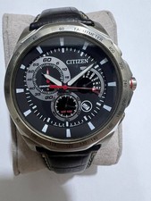 Citizen Watch Chronograph Black Dial Tachymeter WR100 Leather Strap