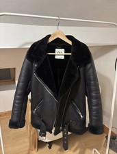 Zara Black Faux Leather Shearling Fur Aviator Jacket Size XS