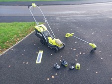 Ryobi OLM1833B Cordless 18v One+ 33cm Lawnmower & Trimmer Set Batteries Charger