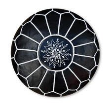 Moroccan Leather Pouffe Black