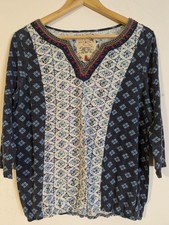 Falmer Heritage Women's Size 14 Top Blue White Beaded Short Sleeves