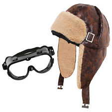 FLYING HELEMT FIGHTER PILOT SHEEPSKIN AVIATOR HAT AND GOGGLES BIGGLES COSTUME