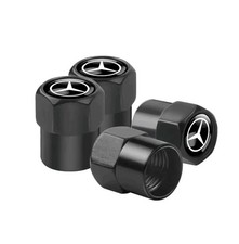 Mercedes Benz Tyre Valve Stem Dust Caps Black Silver Metal AMG A C E Class