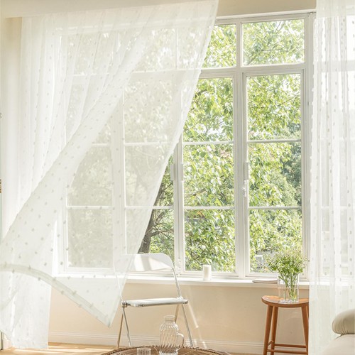Boho sheer pompom voile - sheer,