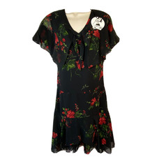Hell Bunny Lilly 50's Shift Dress Black Red Floral Size XXS Rockabilly Floral