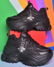 Woman’s Black Chunky Platform Gothic Y2K Alt Beetle Trainers Sneakers Shoes
