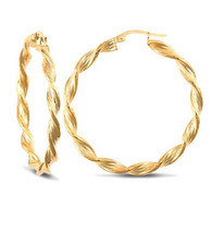 9ct Gold Twisted Hoop Earrings Yellow Gold Creole Earrings Large 37mm Hoops