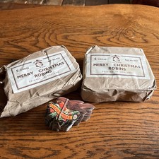 Vintage Die Cut Paper / Victorian Scrap / Decals “Merry Christmas Robins” NOS