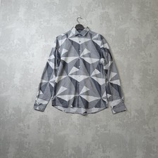 Duchamp Formal Shirt Mens 15.5 Grey Black Cotton Geometric Tailored Fit Business