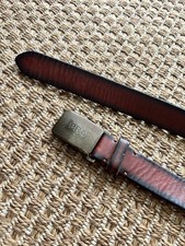 Polo Ralph Lauren monogram brown black leather tension buckle dress belt 34