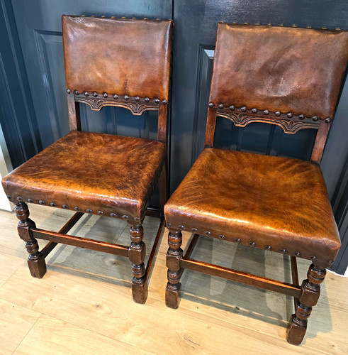 Pair vintage oak leather - vintage,