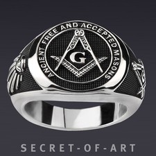 Masonic Ring Silver Freemason Masonry AF & AM Ancient Free and Accepted Masons