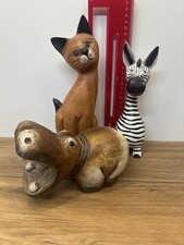 Hand Carved Wooden Cat zebra
