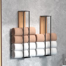 Wall Mounted Wooden Board Towel Storage Rack Metal Bathroom Towel Holder Shelf