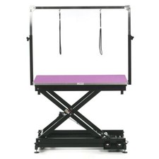 Pedigroom Electric Dog Grooming Table Black Frame Pink Top With H Bar Purple