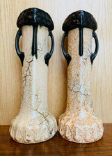 Unusual Pair of Antique Art Deco, Ditmar Urbach 'Alienware' Double Handled Vases