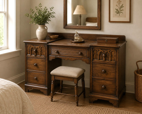 Antique oak kneehole - antique, vanity