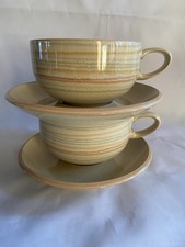 2 Denby Caramel Stripes cups & saucers Tea Coffee Vintage 2006 Cup & Saucer Set