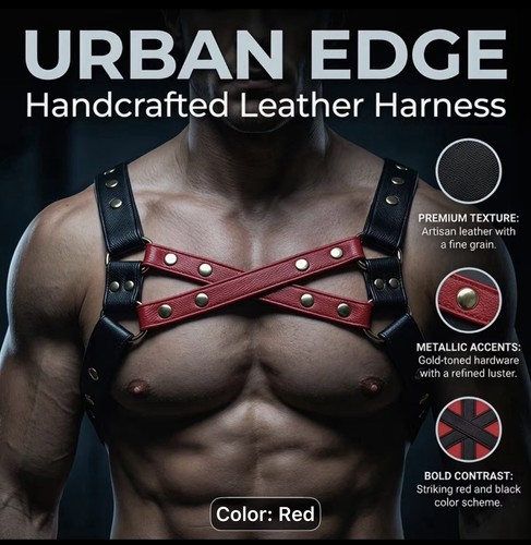 Men black red leather - black&red,