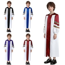 Boys Church Choir Robe Embroidery Long Sleeve Clergy Gown Halloween Priest Robe