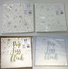 Pop Fizz Clink DOTS & SNOWFLAKES 20 PAPER NAPKINS Gold or Silver WHITE Xmas NYE