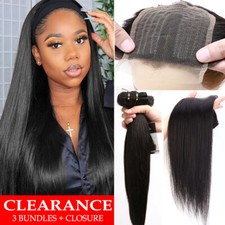 Brazilian Virgin Lace Closure with 3Bundles Virgin Human Hair Weave Weft THICK A