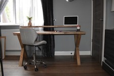 Rustic Handmade Pine Desk With Monitor Stand And Wooden X Shaped Legs
