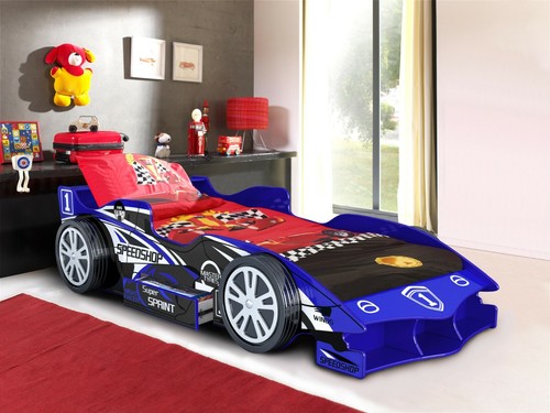 Kids blue race car bed - car, frame