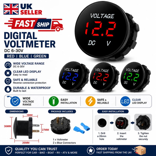 12v 24v led - 12v, voltmeter