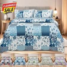 3 PCS Quilted Patchwork Bedspread Bed Throw Bedding Set Single Double King Size
