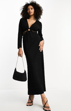 Never Fully Dressed Womens Black Midaxi Dress V-Neck Zip Closure RRP £89