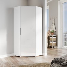 Modern High Gloss Corner Wardrobe Storage Cupboard with Mirror 2 Hanging Rails