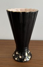 Falcon Ware Starglint Vase Black Gold Pink Fluted Starburst 1950's Ceramic 626
