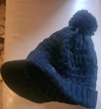Green Lamb Bobble Hat with Peak Navy