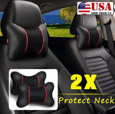2Pcs Black Red Pu Leather Car Seat Head Neck Rest Cushion Pad 3D Headrest Pillow