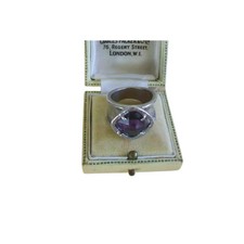 Amethyst Ring, N, UK; February birthstone, Vintage Chunky Hammered Solid Silver