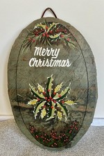 Hand Painted Merry Christmas Slate Wall Hanging Plaque 13x8 Free US Shipping