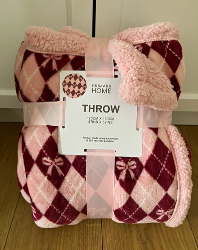 Pink bow sherpa blanket - pink, throw