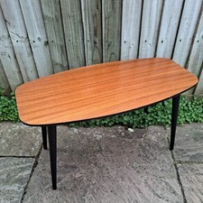 Vintage Mid Century 50s 60s Teak Wood Side Coffee Table Black Dansette Legs