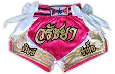 Muay Thai KickBoxing Shorts Pink Embroidery Design Costume MMA K1 UFC Gym Sport