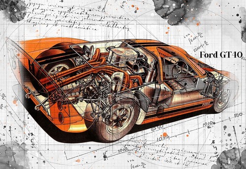 Line tech drawing ford - , gt40