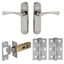 Winged Internal Brushed Chrome Door Handles on Backplate - Latch Door Handles