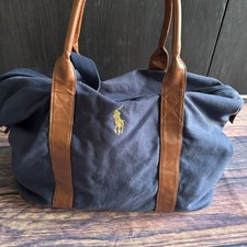Vintage Polo Ralph Lauren Navy Canvas Leather Trim Duffel Bag