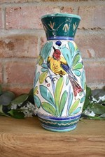 Vintage Decorative Italian Studio Pottery Floral Vase H: 30cms Flower Bird (J)